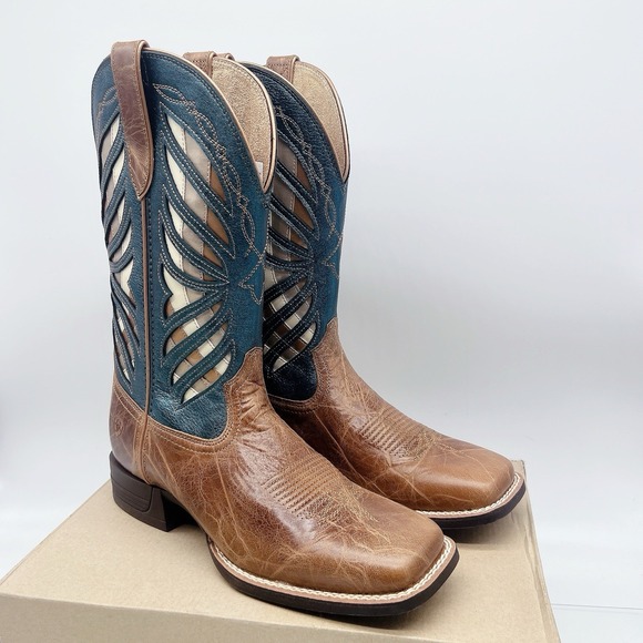 Ariat Valor Ultra Women's Western Boots Dark Tan Green Square Toe US 9 Cowboy